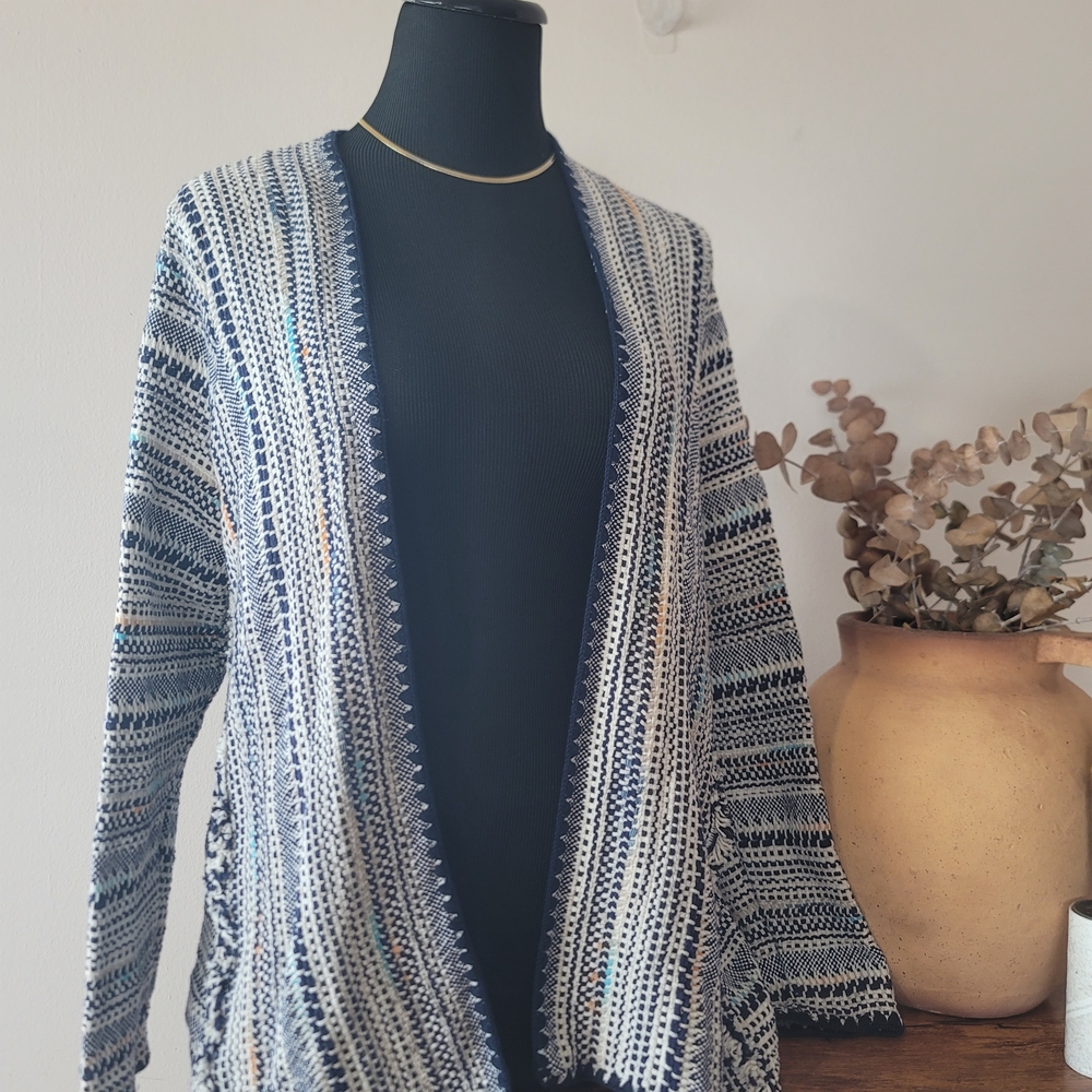 Lucky Brand Open Tribal Fringe Cardigan Boho Southwestern Sweater Jacket Sz Xs